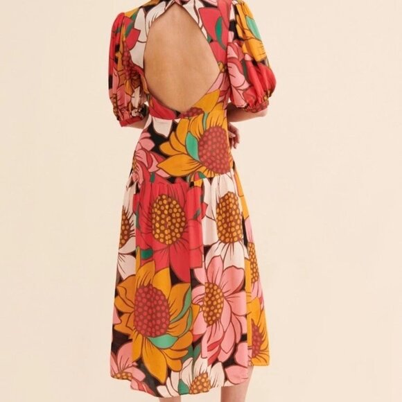 FARM RIO ~ SUNFLOWER FLORAL MIDI DRESS - Picture 2 of 6